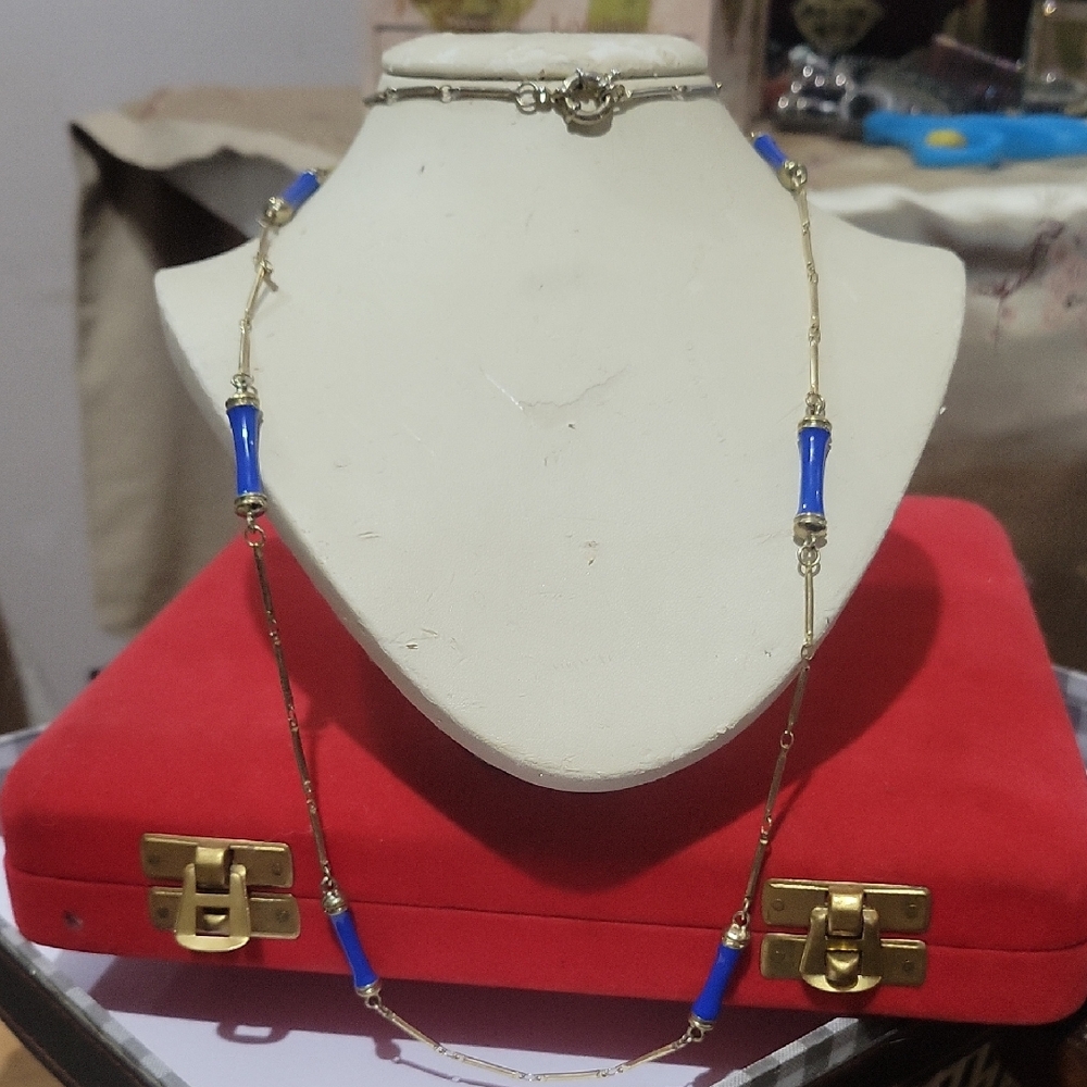 MCM Blue and Gold Necklace 36"